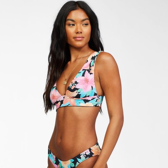 BILLABONG🌺Tropic Time Reversible Plunge Bikini Top👙L - Picture 10 of 12